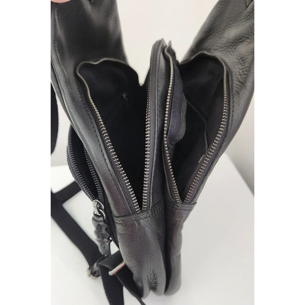 Black Genuine Leather Teardrop Small Backpack Purse Multi Pocket Y2K Style